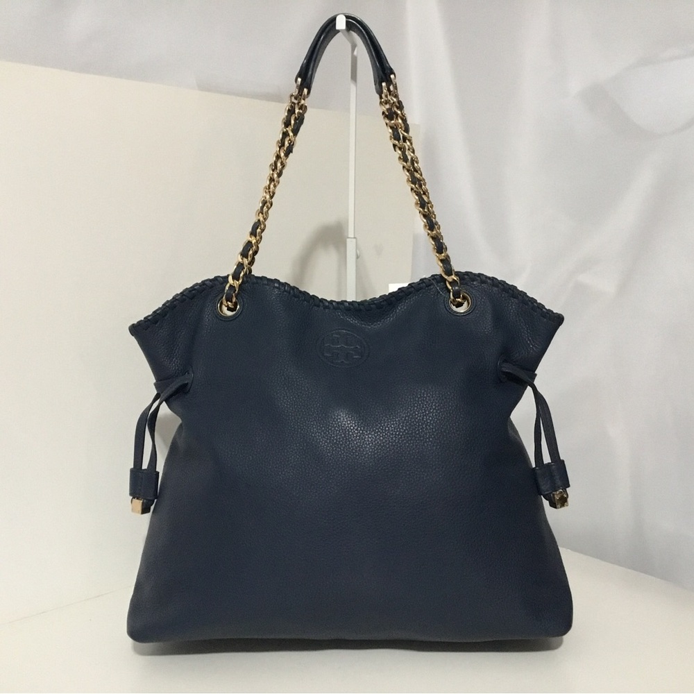 Tory Burch Navy Leather Chain-Handle Shoulder Bag